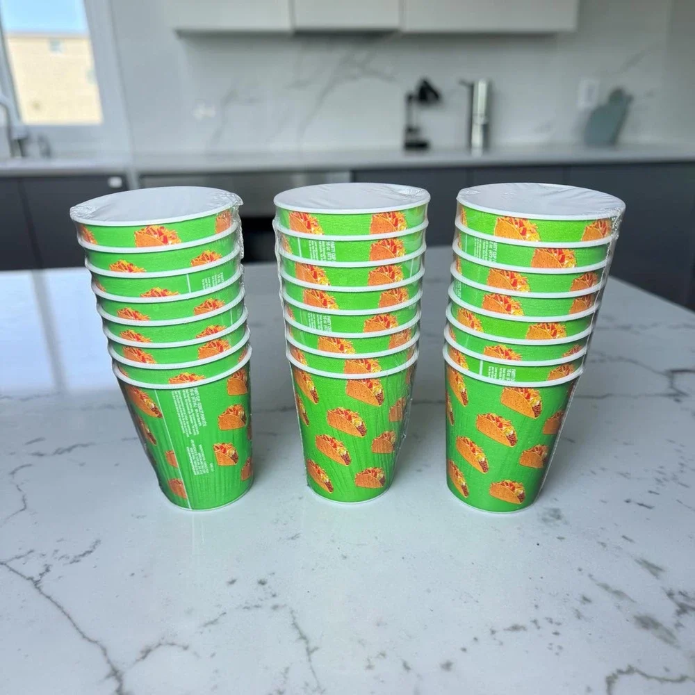 Taco Party Cups Set of 24 16oz Green New BPA Free Disposable Fiesta Cups